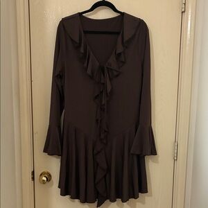 Elegant Brown Ruffle Dress
